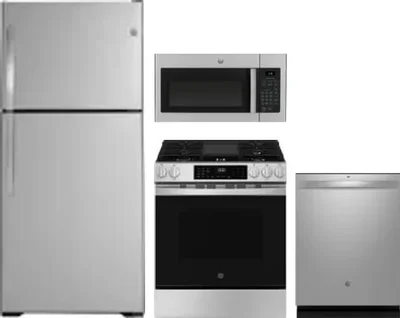 4 Piece Package Includes Refrigerator, Range, Microwave And Dishwasher