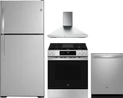 4 Piece Package Includes Refrigerator, Range, Hood And Dishwasher