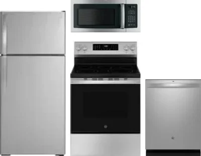 4 Piece Package Includes Refrigerator, Range, Microwave And Dishwasher
