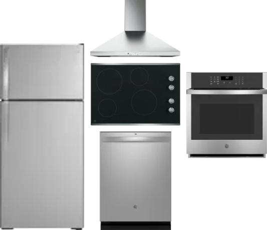 5 Piece Package Includes Refrigerator, Cooktop, Wall Oven, Hood And Dishwasher