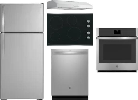 5 Piece Package Includes Refrigerator, Cooktop, Wall Oven, Hood And Dishwasher
