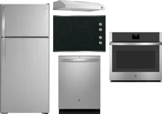 5 Piece Package Includes Refrigerator, Cooktop, Wall Oven, Hood And Dishwasher
