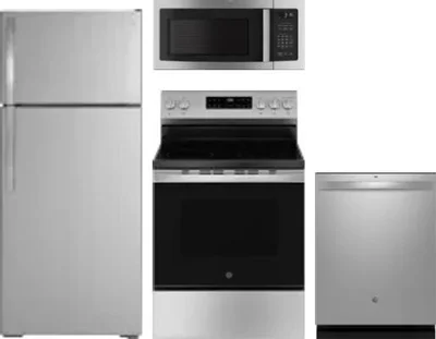 4 Piece Package Includes Refrigerator, Range, Microwave And Dishwasher