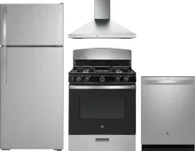4 Piece Package Includes Refrigerator, Range, Hood And Dishwasher