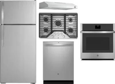 5 Piece Package Includes Refrigerator, Cooktop, Wall Oven, Hood And Dishwasher