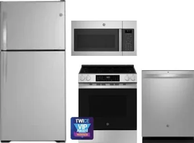4 Piece Package Includes Refrigerator, Range, Microwave And Dishwasher