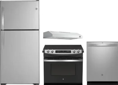 4 Piece Package Includes Refrigerator, Range, Hood And Dishwasher