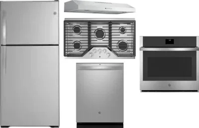 5 Piece Package Includes Refrigerator, Cooktop, Wall Oven, Hood And Dishwasher