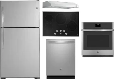 5 Piece Package Includes Refrigerator, Cooktop, Wall Oven, Hood And Dishwasher