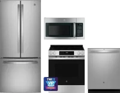 4 Piece Package Includes Refrigerator, Range, Microwave And Dishwasher