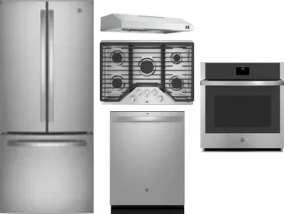 5 Piece Package Includes Refrigerator, Cooktop, Wall Oven, Hood And Dishwasher