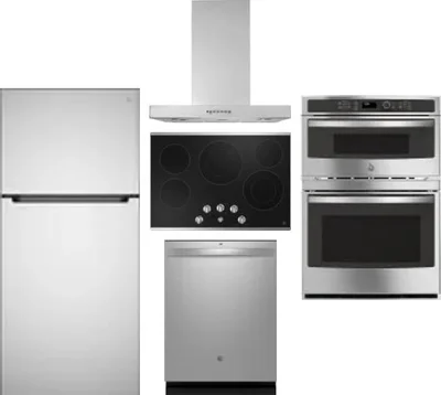 5 Piece Package Includes Refrigerator, Cooktop, Wall Oven, Hood And Dishwasher