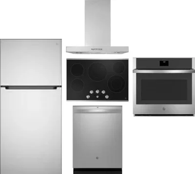 5 Piece Package Includes Refrigerator, Cooktop, Wall Oven, Hood And Dishwasher