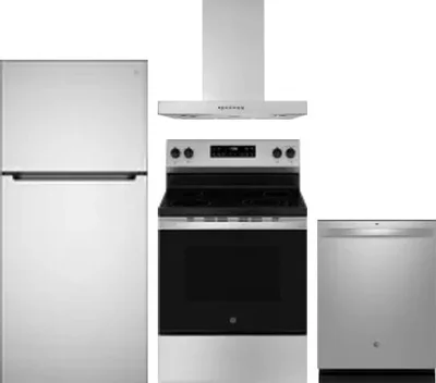 4 Piece Package Includes Refrigerator, Range, Hood And Dishwasher