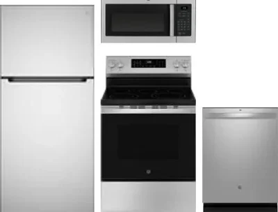 4 Piece Package Includes Refrigerator, Range, Microwave And Dishwasher