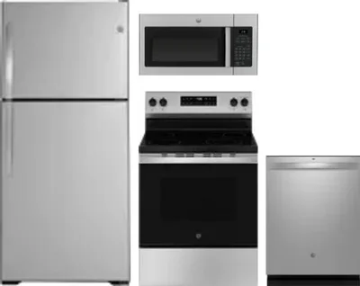 4 Piece Package Includes Refrigerator, Range, Microwave And Dishwasher