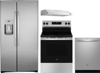 4 Piece Package Includes Refrigerator, Range, Hood And Dishwasher