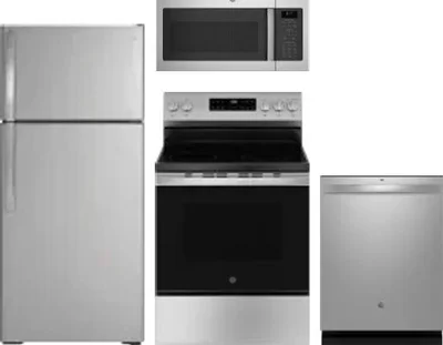 4 Piece Package Includes Refrigerator, Range, Microwave And Dishwasher