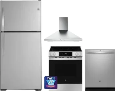 4 Piece Package Includes Refrigerator, Range, Hood And Dishwasher