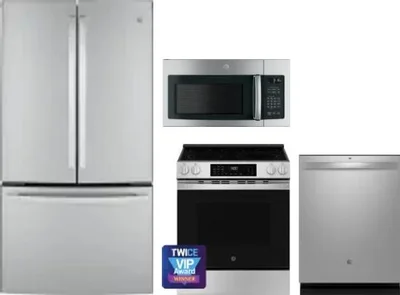 4 Piece Package Includes Refrigerator, Range, Microwave And Dishwasher
