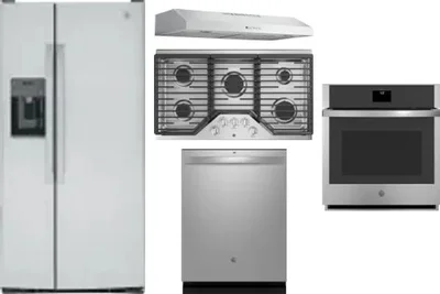 5 Piece Package Includes Refrigerator, Cooktop, Wall Oven, Hood And Dishwasher