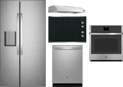 5 Piece Package Includes Refrigerator, Cooktop, Wall Oven, Hood And Dishwasher