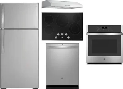 5 Piece Package Includes Refrigerator, Cooktop, Wall Oven, Hood And Dishwasher