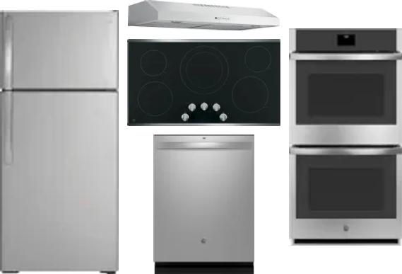 5 Piece Package Includes Refrigerator, Cooktop, Wall Oven, Hood And Dishwasher