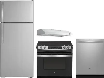 4 Piece Package Includes Refrigerator, Range, Hood And Dishwasher