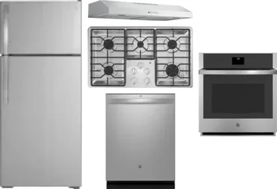 5 Piece Package Includes Refrigerator, Cooktop, Wall Oven, Hood And Dishwasher