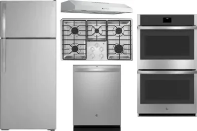 5 Piece Package Includes Refrigerator, Cooktop, Wall Oven, Hood And Dishwasher