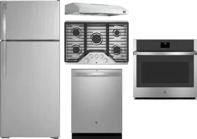 5 Piece Package Includes Refrigerator, Cooktop, Wall Oven, Hood And Dishwasher