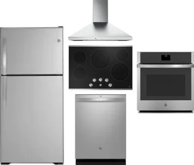 5 Piece Package Includes Refrigerator, Cooktop, Wall Oven, Hood And Dishwasher