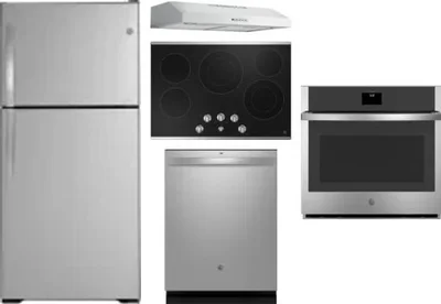 5 Piece Package Includes Refrigerator, Cooktop, Wall Oven, Hood And Dishwasher