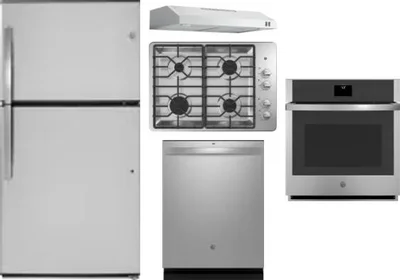 5 Piece Package Includes Refrigerator, Cooktop, Wall Oven, Hood And Dishwasher