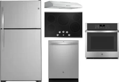 5 Piece Package Includes Refrigerator, Cooktop, Wall Oven, Hood And Dishwasher
