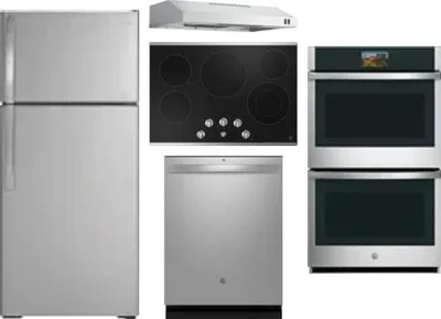 5 Piece Package Includes Refrigerator, Cooktop, Wall Oven, Hood And Dishwasher