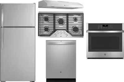 5 Piece Package Includes Refrigerator, Cooktop, Wall Oven, Hood And Dishwasher