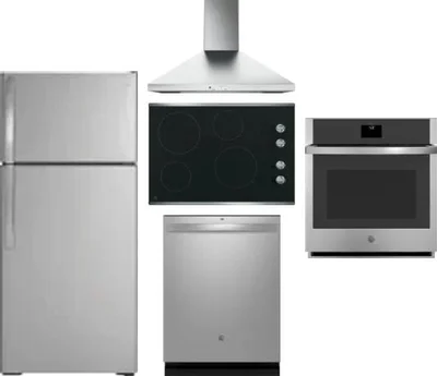 5 Piece Package Includes Refrigerator, Cooktop, Wall Oven, Hood And Dishwasher