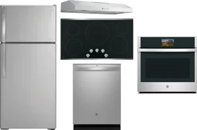 5 Piece Package Includes Refrigerator, Cooktop, Wall Oven, Hood And Dishwasher