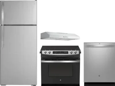 4 Piece Package Includes Refrigerator, Range, Hood And Dishwasher