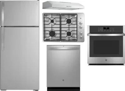 5 Piece Package Includes Refrigerator, Cooktop, Wall Oven, Hood And Dishwasher