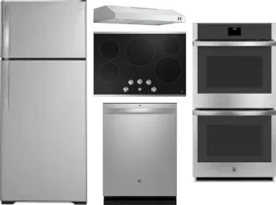 5 Piece Package Includes Refrigerator, Cooktop, Wall Oven, Hood And Dishwasher