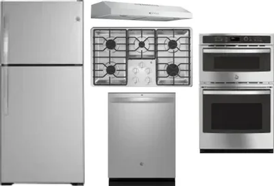5 Piece Package Includes Refrigerator, Cooktop, Wall Oven, Hood And Dishwasher