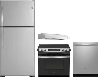 4 Piece Package Includes Refrigerator, Range, Hood And Dishwasher