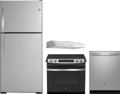 4 Piece Package Includes Refrigerator, Range, Hood And Dishwasher