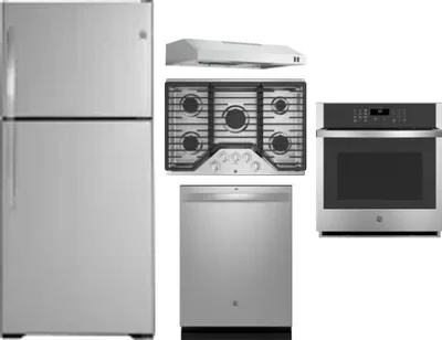 5 Piece Package Includes Refrigerator, Cooktop, Wall Oven, Hood And Dishwasher