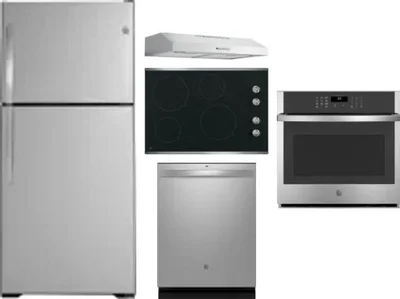 5 Piece Package Includes Refrigerator, Cooktop, Wall Oven, Hood And Dishwasher