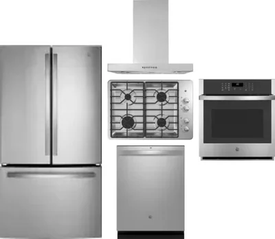 5 Piece Package Includes Refrigerator, Cooktop, Wall Oven, Hood And Dishwasher