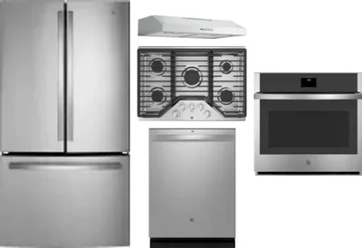 5 Piece Package Includes Refrigerator, Cooktop, Wall Oven, Hood And Dishwasher